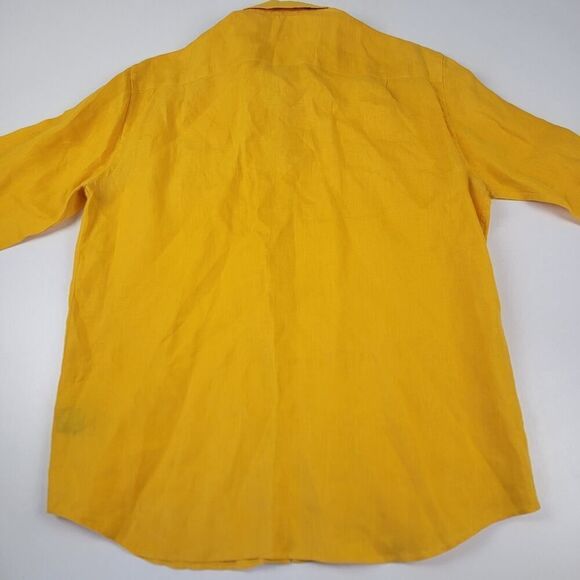 Vilebrequin 100% Linen Button Up Shirt Yellow Men's Size XL Long Sleeve Collared - Picture 4 of 5